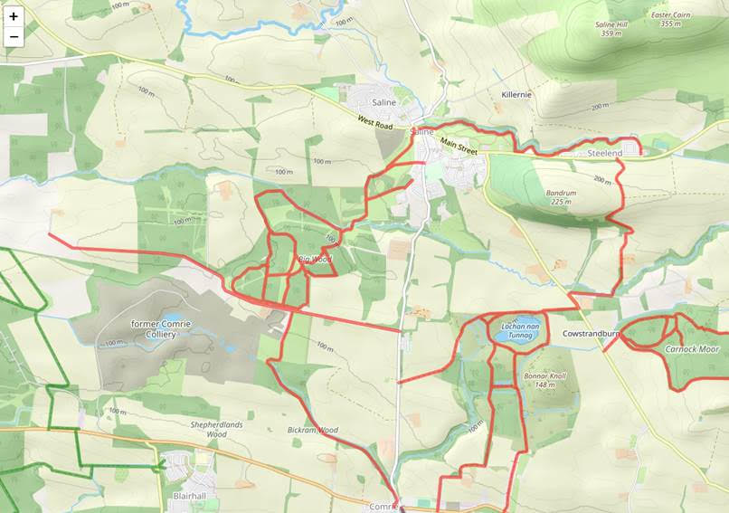 A map of the walking routes around Saline