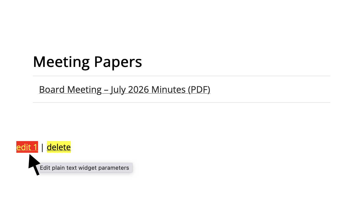 When in editor mode, you can edit each individual 'widget' by clicking on the 'edit' button directly below it.