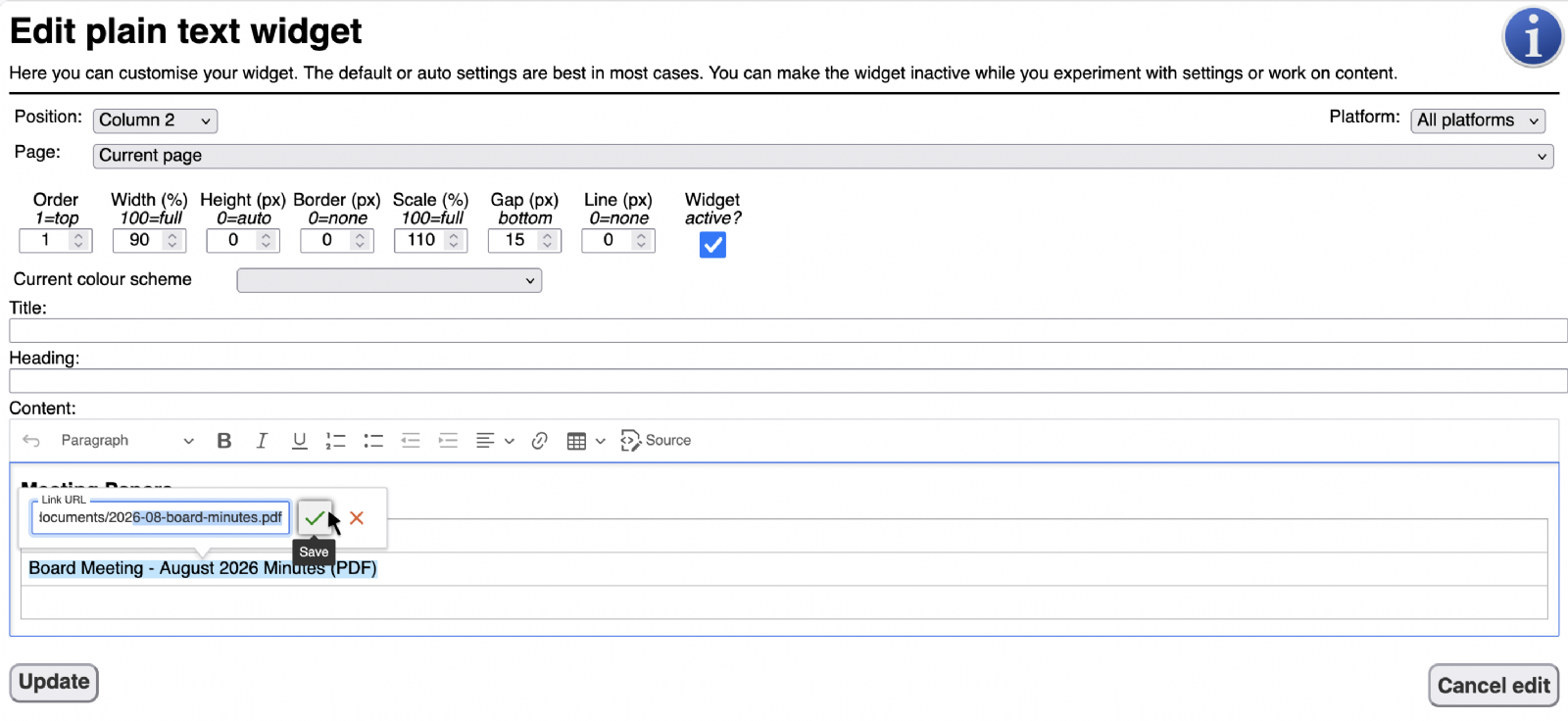Click the green tick or press Return to add the hyperlink.